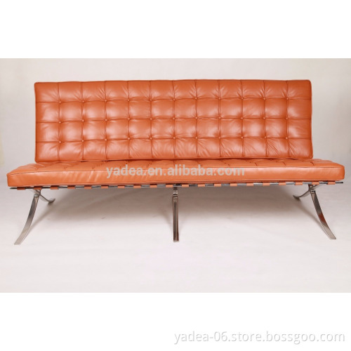 Office lounge space design 2 seater tan leather Barcelona loveseat reproduction